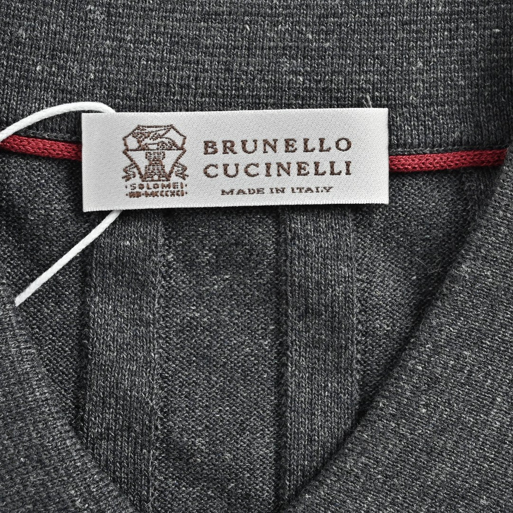 Brunello Cucinelli BC Two-Tone Vertical Stripe Knit Ribbed Short-Sleeve Cardigan Slate