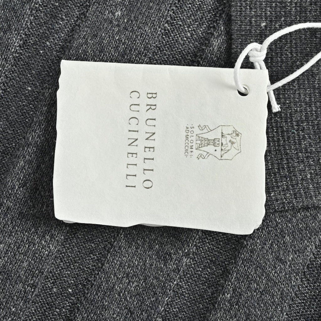 Brunello Cucinelli BC Two-Tone Vertical Stripe Knit Ribbed Short-Sleeve Cardigan Slate