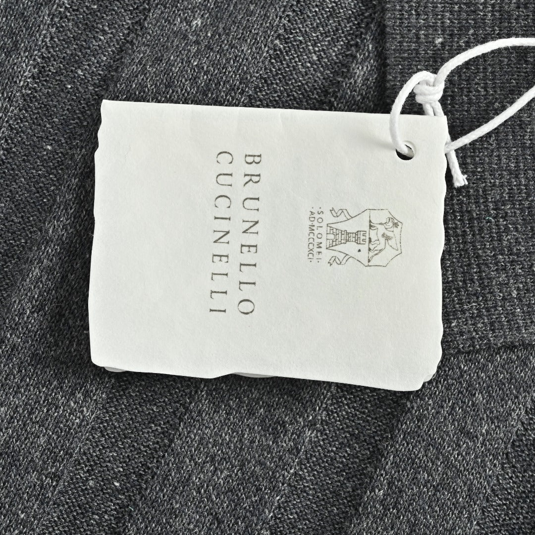 Brunello Cucinelli BC Two-Tone Vertical Stripe Knit Ribbed Short-Sleeve Cardigan Slate