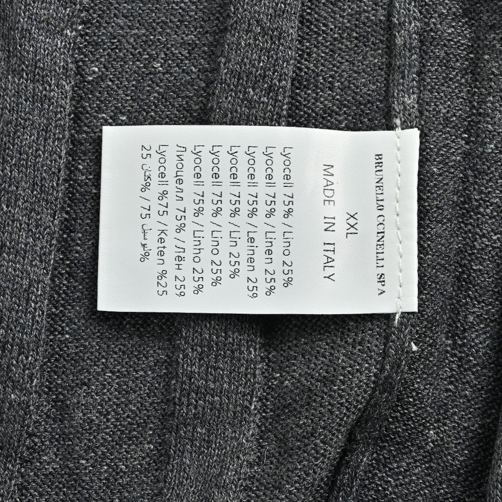 Brunello Cucinelli BC Two-Tone Vertical Stripe Knit Ribbed Short-Sleeve Cardigan Slate