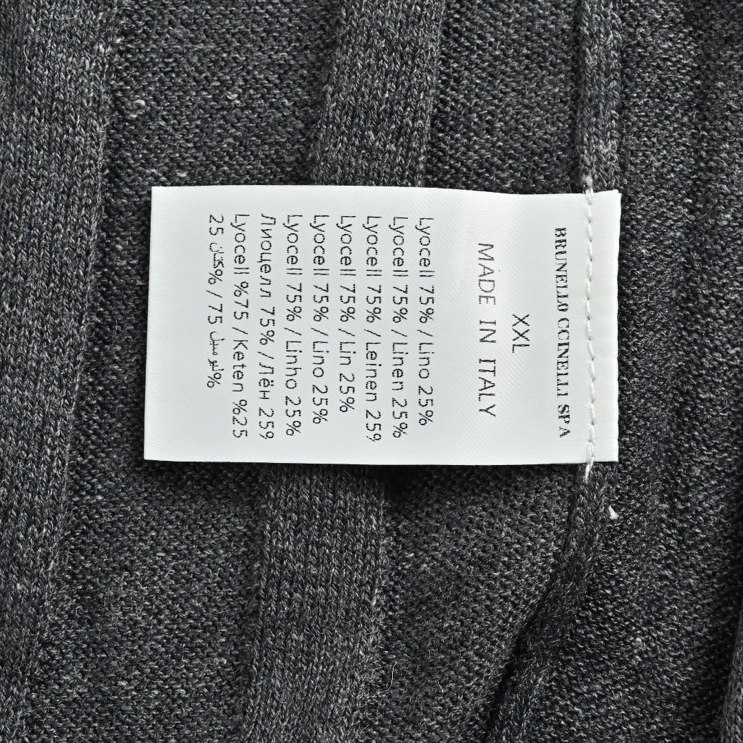Brunello Cucinelli BC Two-Tone Vertical Stripe Knit Ribbed Short-Sleeve Cardigan Slate