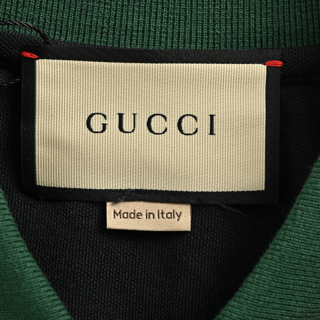 Gucci 25SS Classic Red-Green Web Double G Shadow Jacquard Embroidered Short-Sleeve Polo Shirt Black