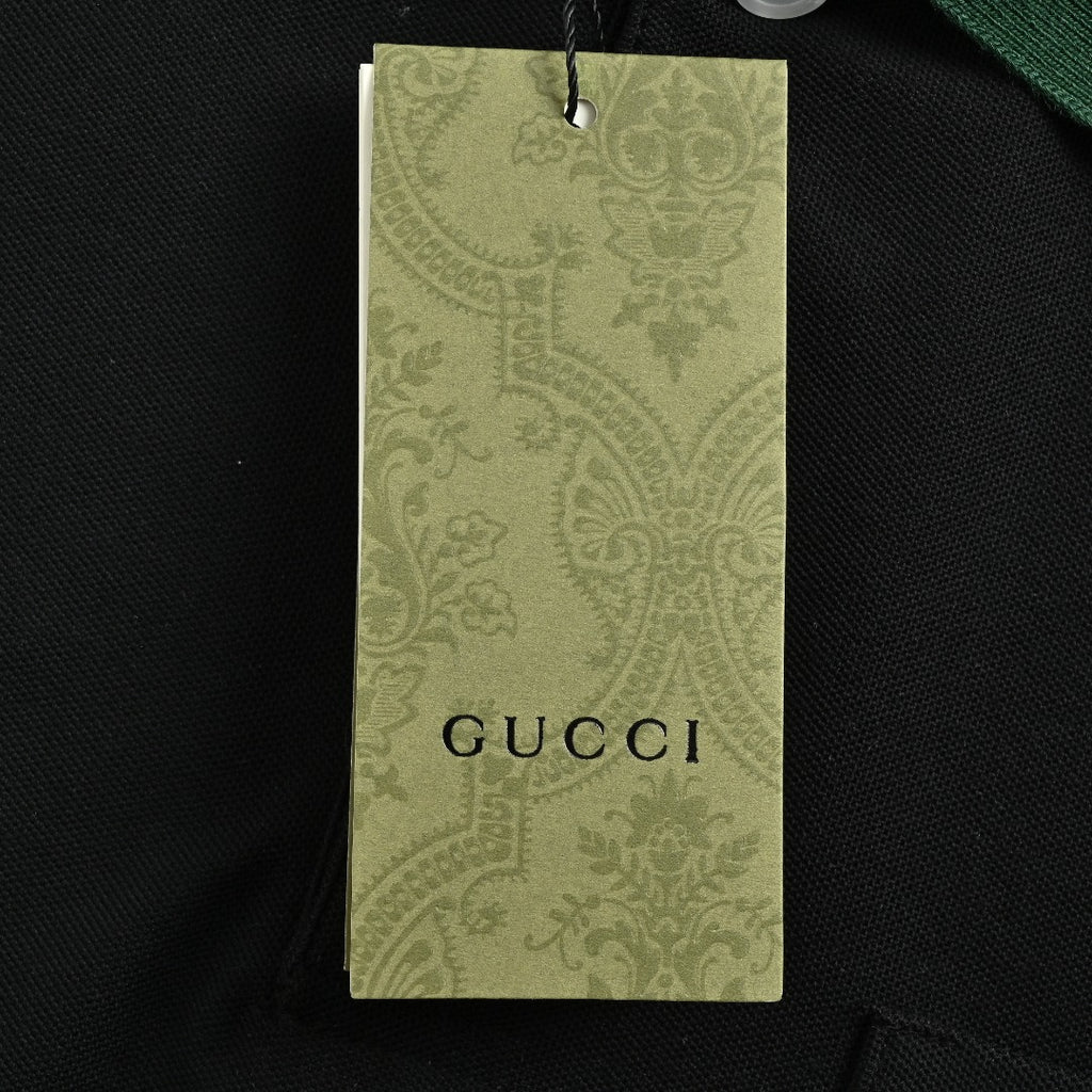 Gucci 25SS Classic Red-Green Web Double G Shadow Jacquard Embroidered Short-Sleeve Polo Shirt Black