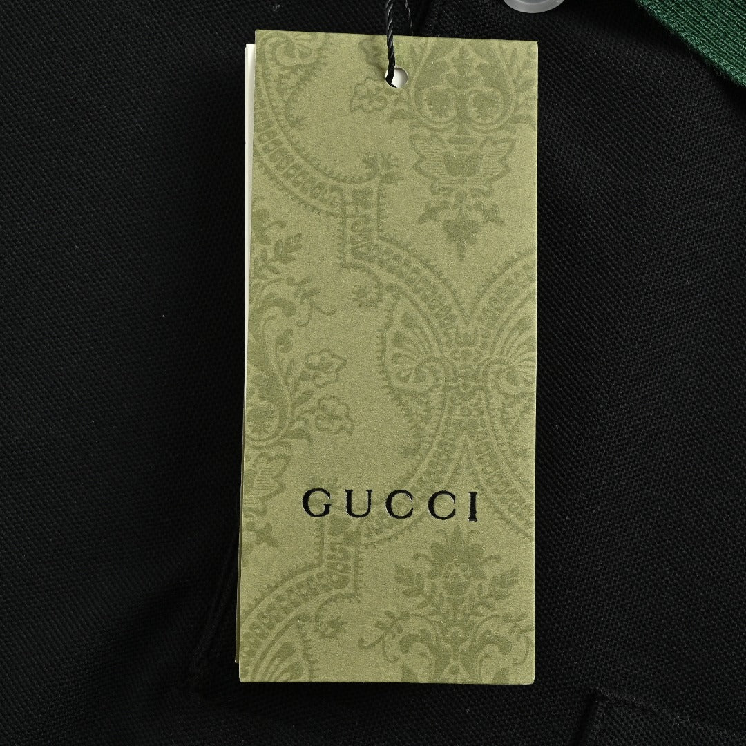 Gucci 25SS Classic Red-Green Web Double G Shadow Jacquard Embroidered Short-Sleeve Polo Shirt Black