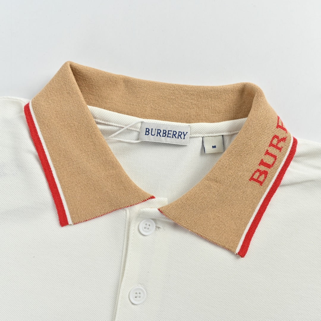 Burberry BBR Logo Collar Rib Contrast Equestrian Knight Embroidered Short-Sleeve Polo Shirt White