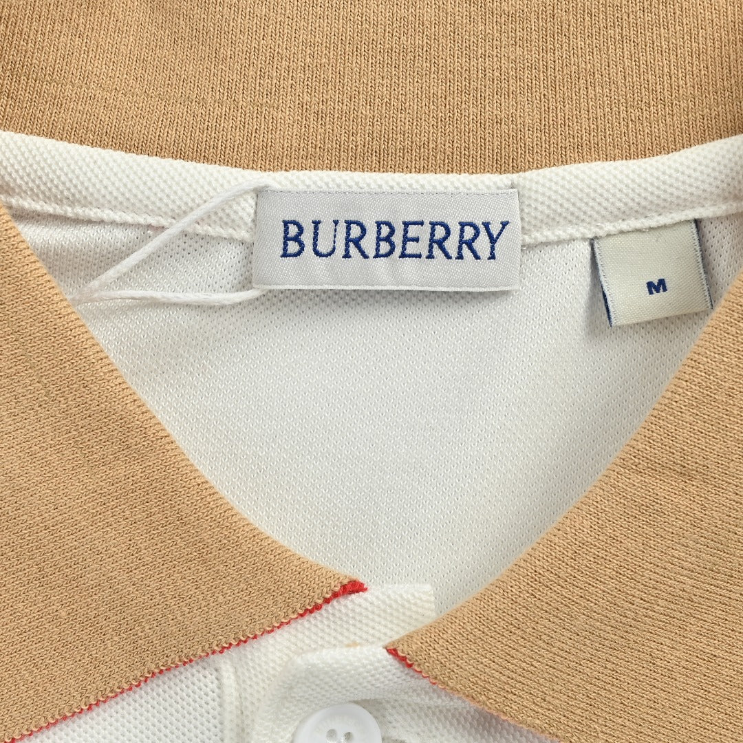 Burberry BBR Logo Collar Rib Contrast Equestrian Knight Embroidered Short-Sleeve Polo Shirt White