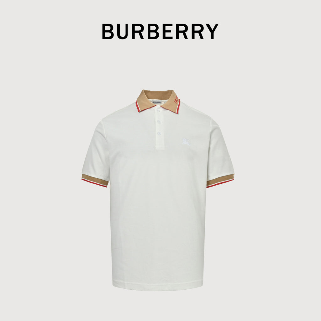 Burberry BBR Logo Collar Rib Contrast Equestrian Knight Embroidered Short-Sleeve Polo Shirt White