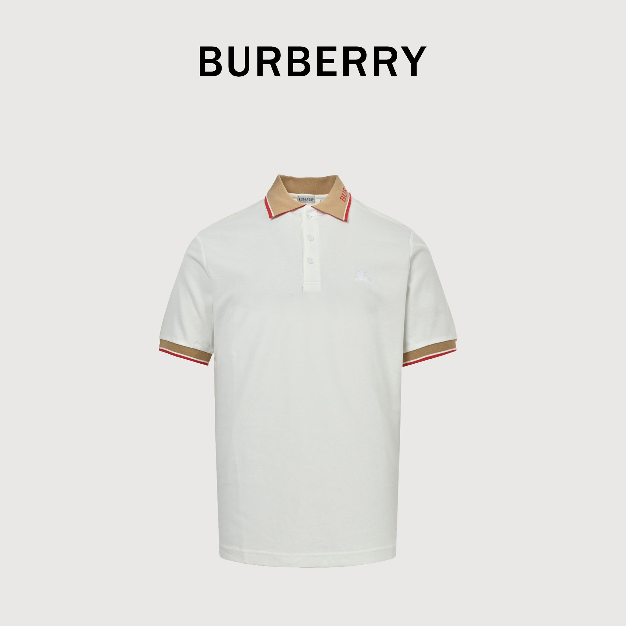 Burberry BBR Logo Collar Rib Contrast Equestrian Knight Embroidered Short-Sleeve Polo Shirt White