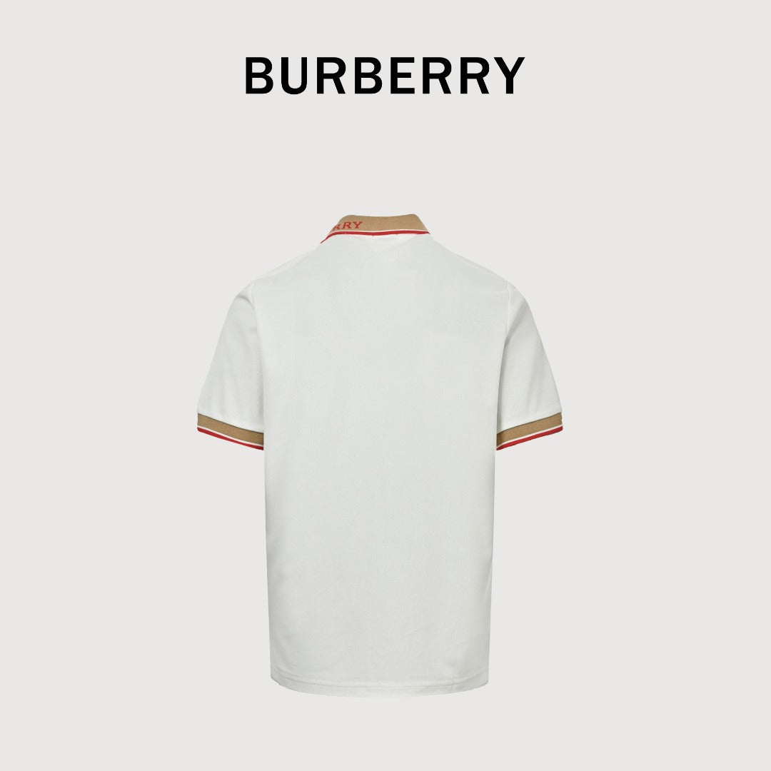 Burberry BBR Logo Collar Rib Contrast Equestrian Knight Embroidered Short-Sleeve Polo Shirt White