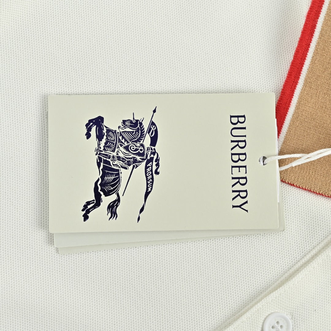 Burberry BBR Logo Collar Rib Contrast Equestrian Knight Embroidered Short-Sleeve Polo Shirt White