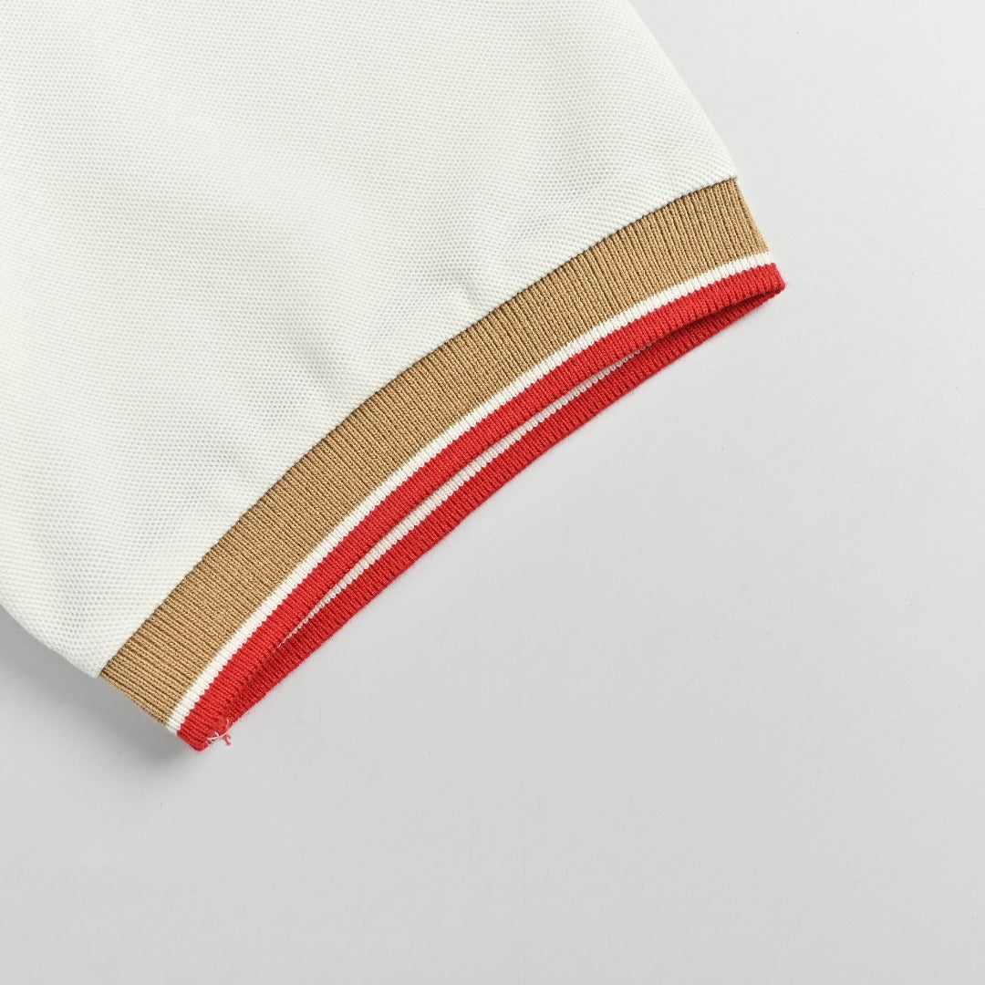 Burberry BBR Logo Collar Rib Contrast Equestrian Knight Embroidered Short-Sleeve Polo Shirt White