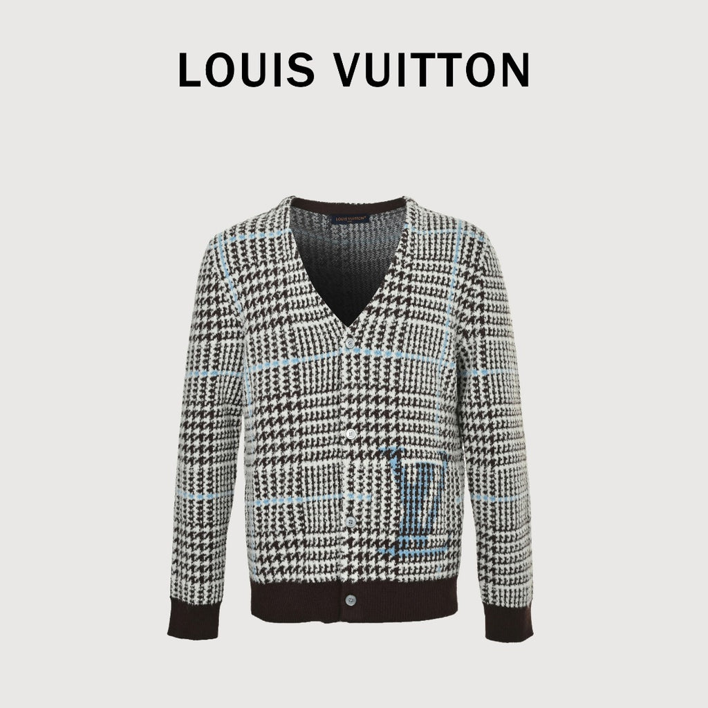 Louis Vuitton LV Houndstooth V-Neck Knit Cardigan Black White