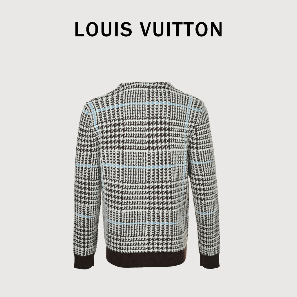 Louis Vuitton LV Houndstooth V-Neck Knit Cardigan Black White
