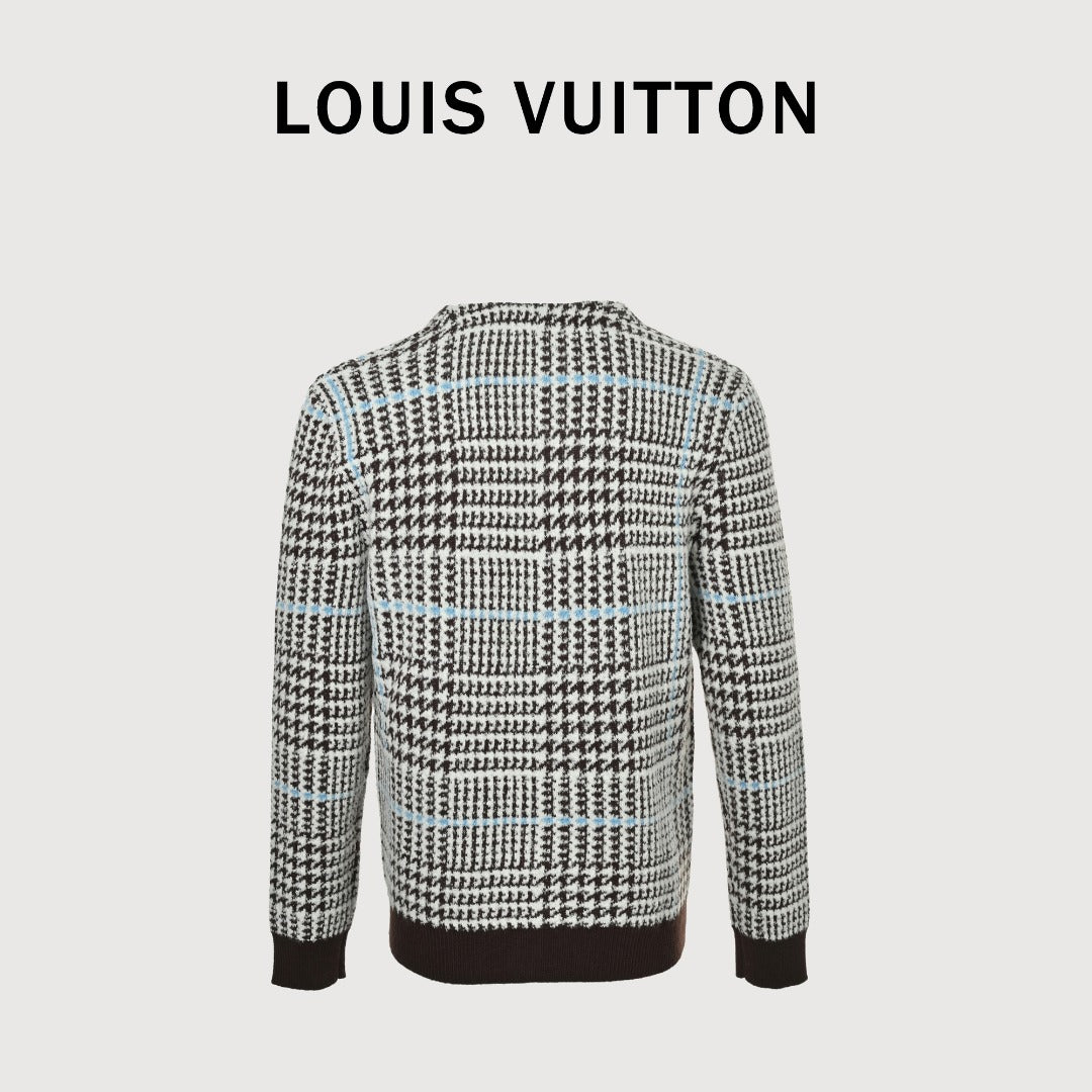 Louis Vuitton LV Houndstooth V-Neck Knit Cardigan Black White
