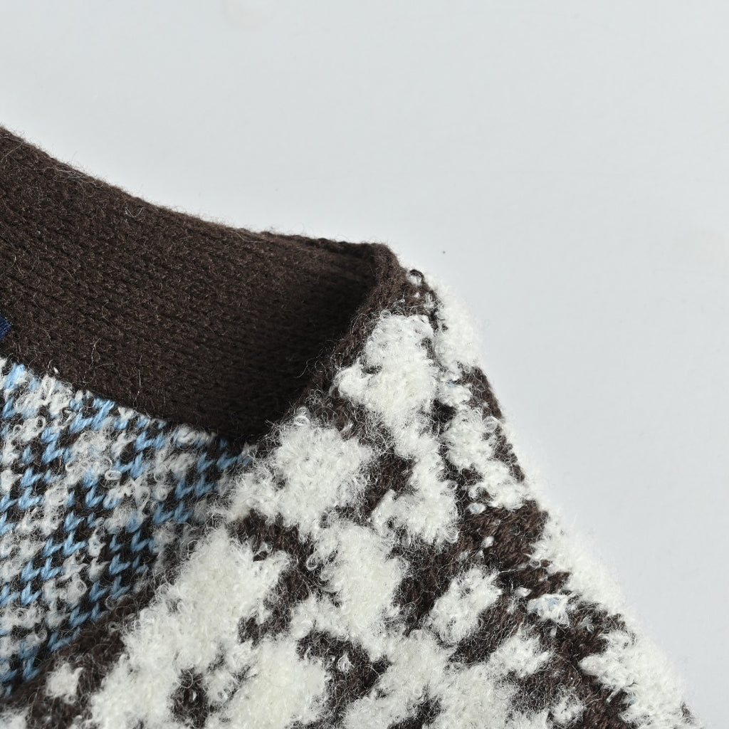 Louis Vuitton LV Houndstooth V-Neck Knit Cardigan Black White