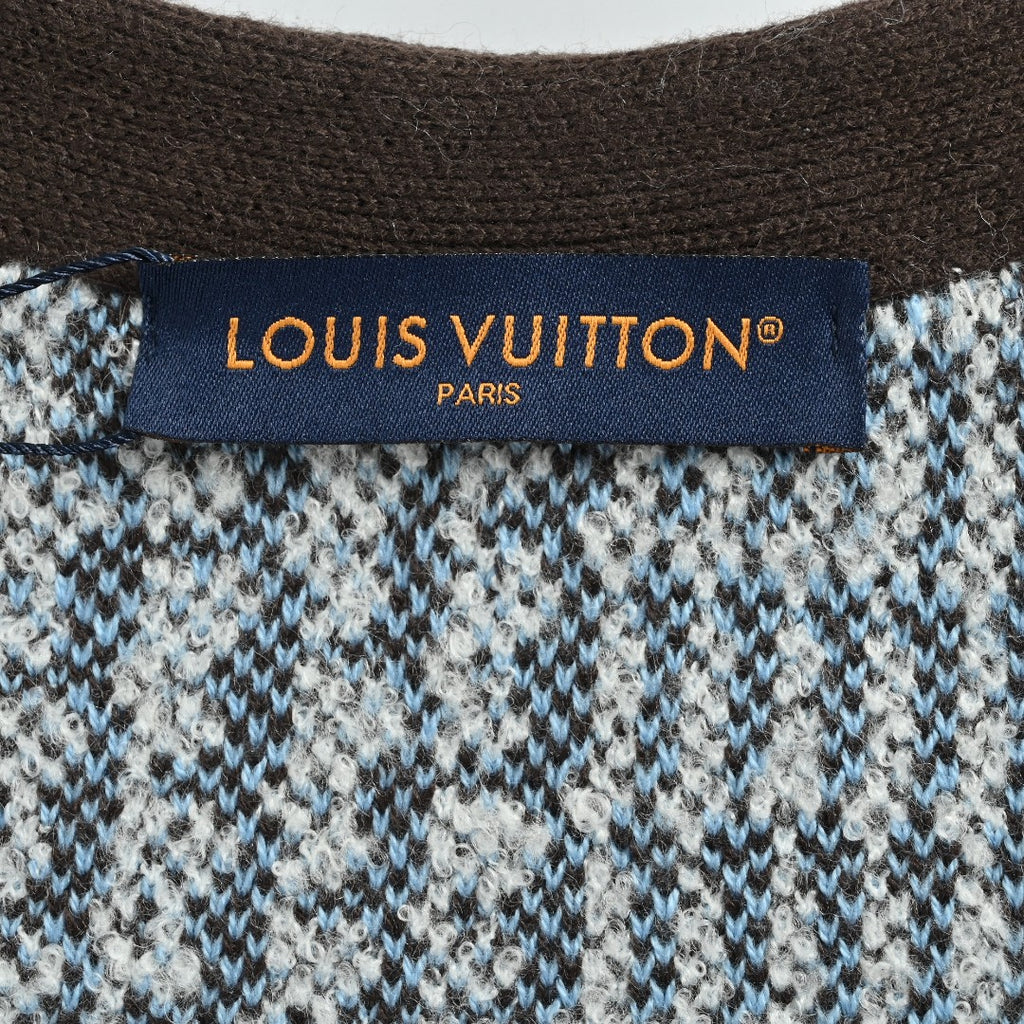 Louis Vuitton LV Houndstooth V-Neck Knit Cardigan Black White