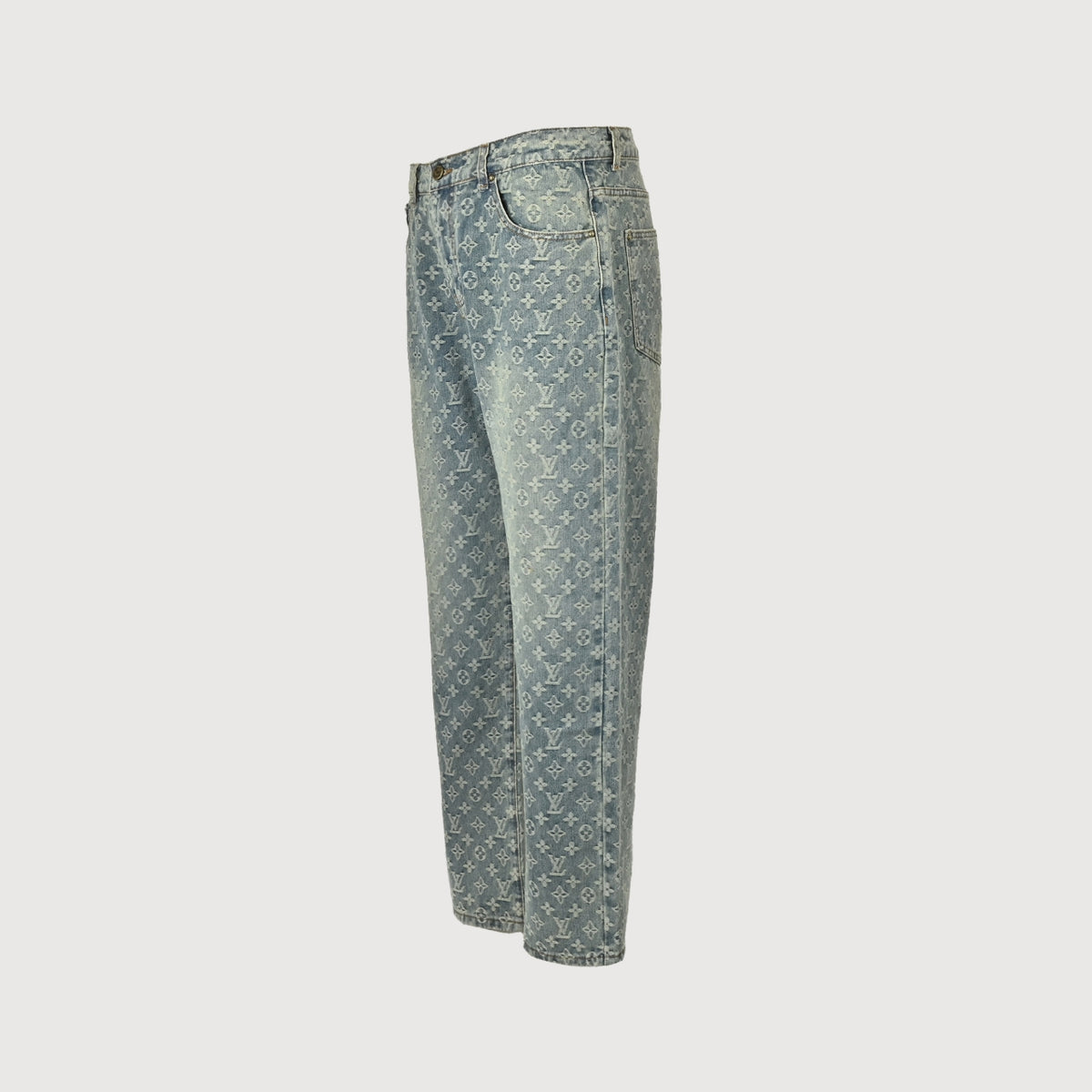 Louis Vuitton LV Monogram Jacquard Straight-Leg Washed Denim Jeans Indigo