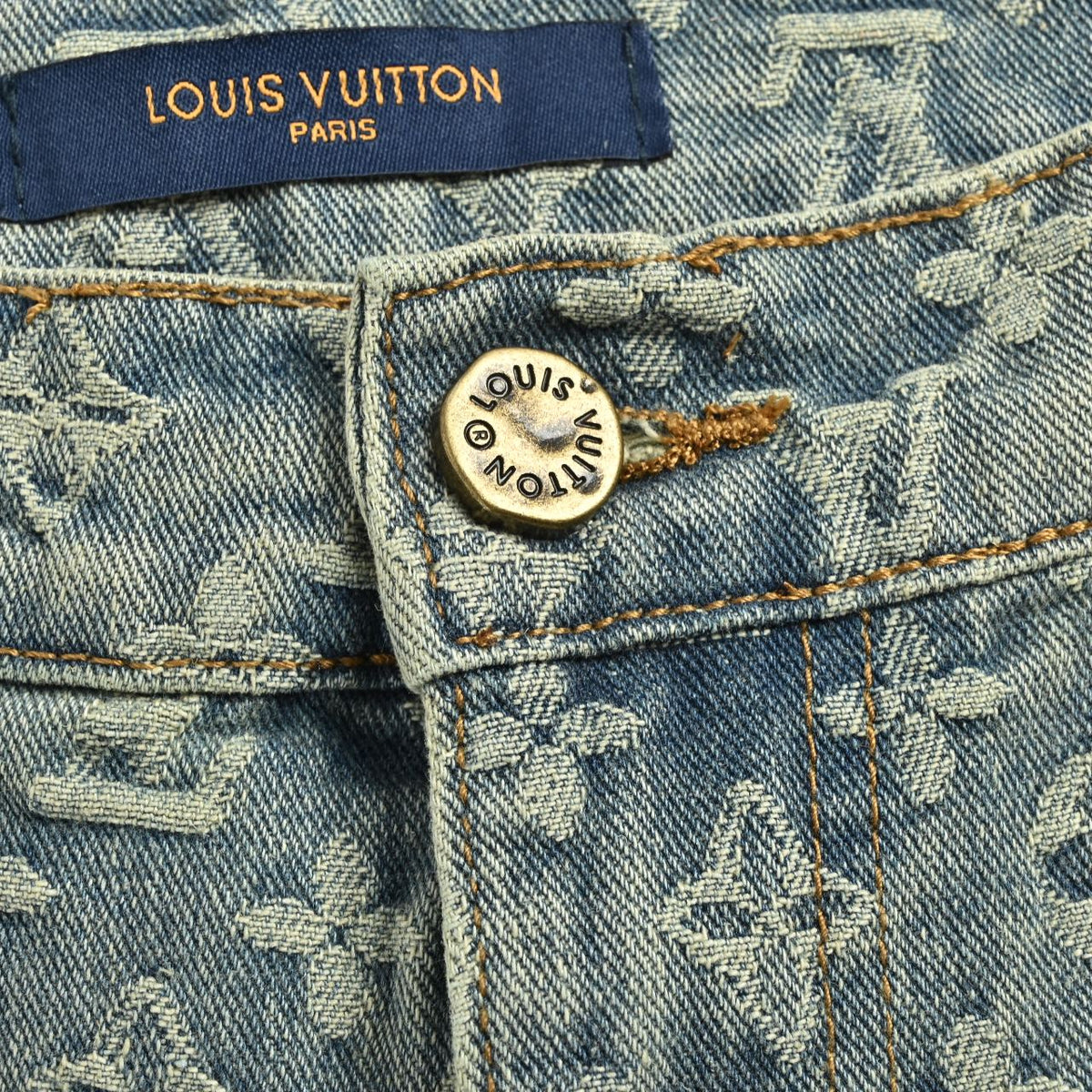 Louis Vuitton LV Monogram Jacquard Straight-Leg Washed Denim Jeans Indigo
