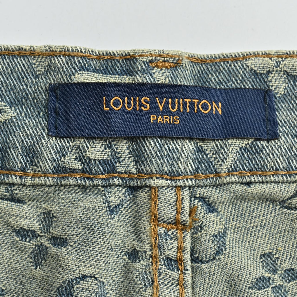 Louis Vuitton LV Monogram Jacquard Straight-Leg Washed Denim Jeans Indigo