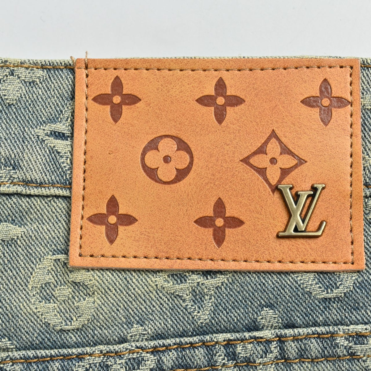Louis Vuitton LV Monogram Jacquard Straight-Leg Washed Denim Jeans Indigo