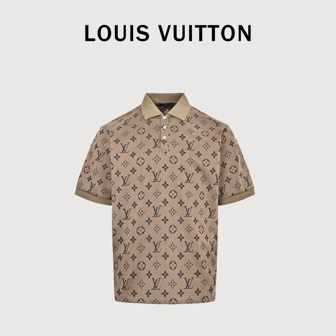 Louis Vuitton LV Classic Monogram Allover-Print Short-Sleeve Polo Shirt Camel