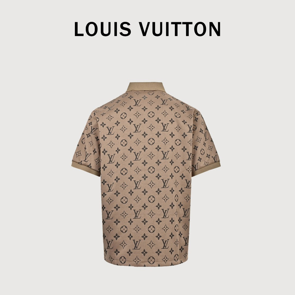 Louis Vuitton LV Classic Monogram Allover-Print Short-Sleeve Polo Shirt Camel