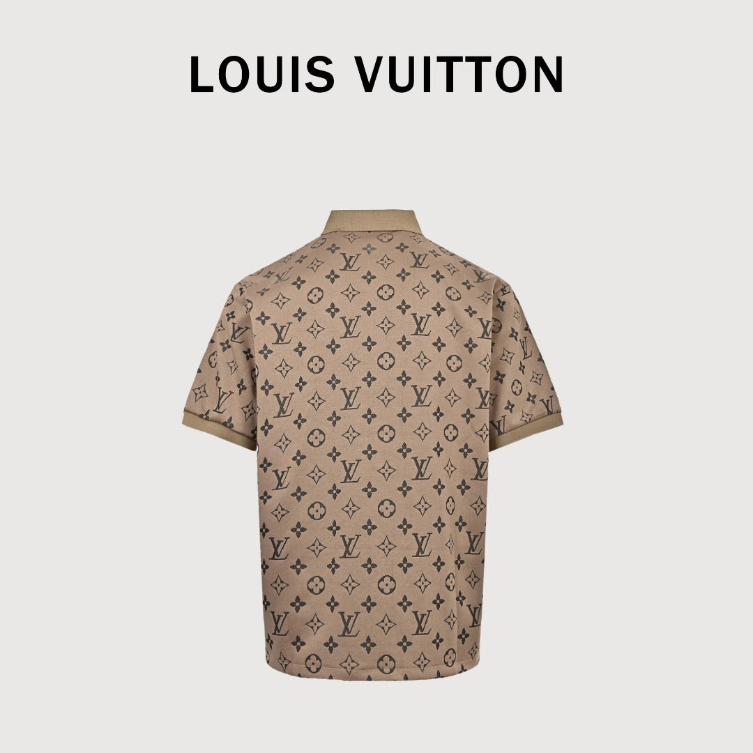 Louis Vuitton LV Classic Monogram Allover-Print Short-Sleeve Polo Shirt Camel