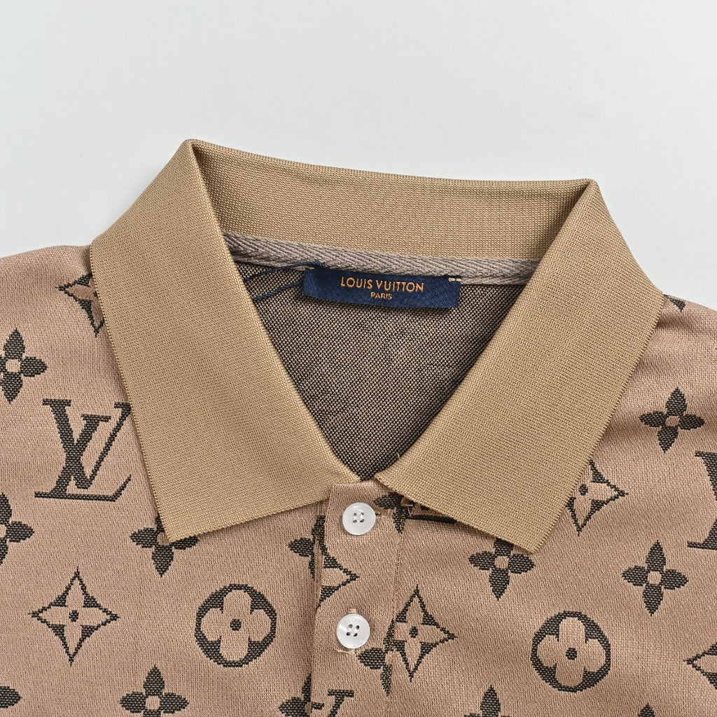 Louis Vuitton LV Classic Monogram Allover-Print Short-Sleeve Polo Shirt Camel