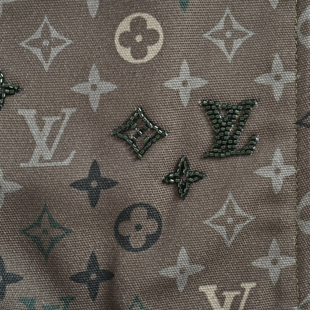 Louis Vuitton LV Monogram Allover-Print Bead-Embellished Denim Hooded Jacket Khaki