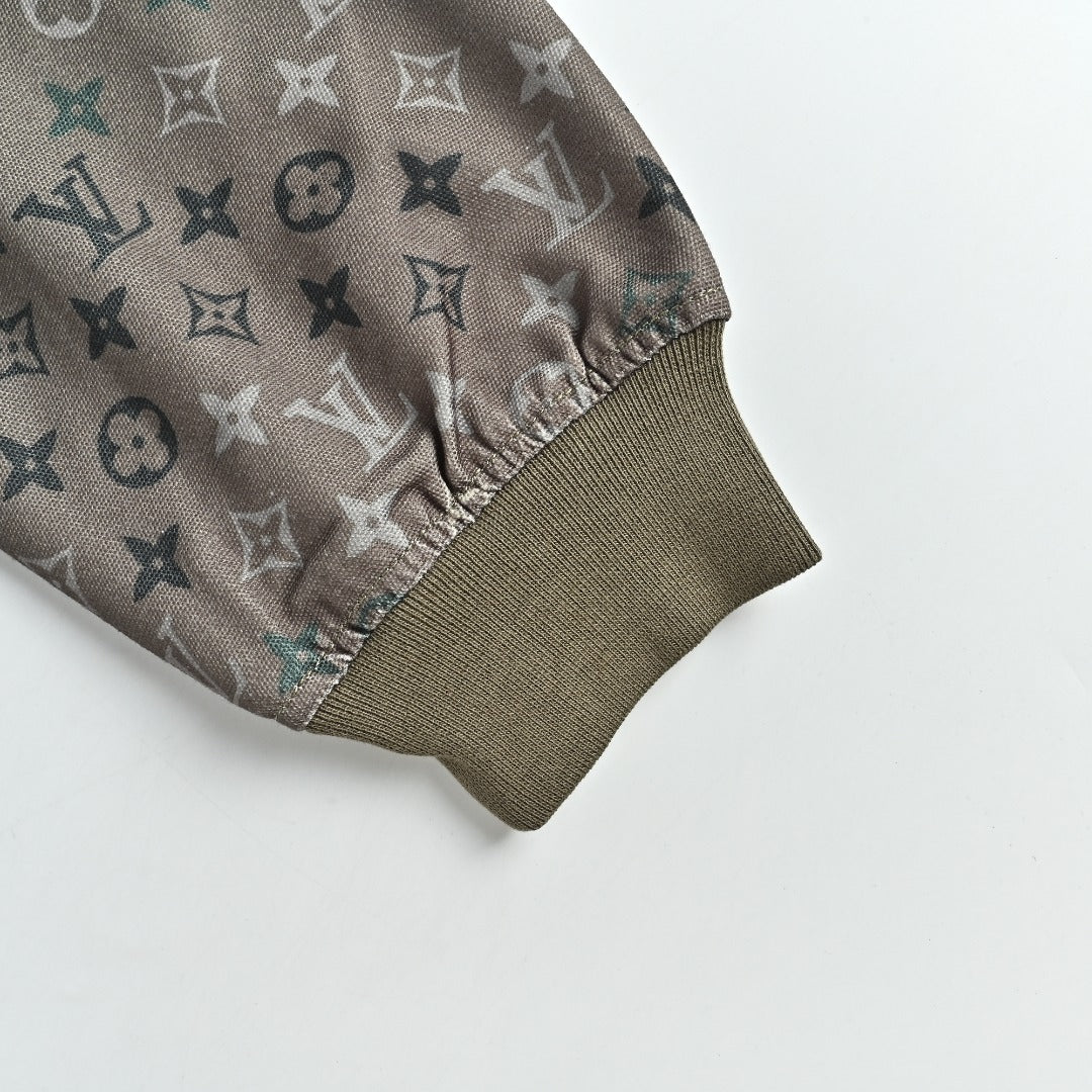 Louis Vuitton LV Monogram Allover-Print Bead-Embellished Denim Hooded Jacket Khaki