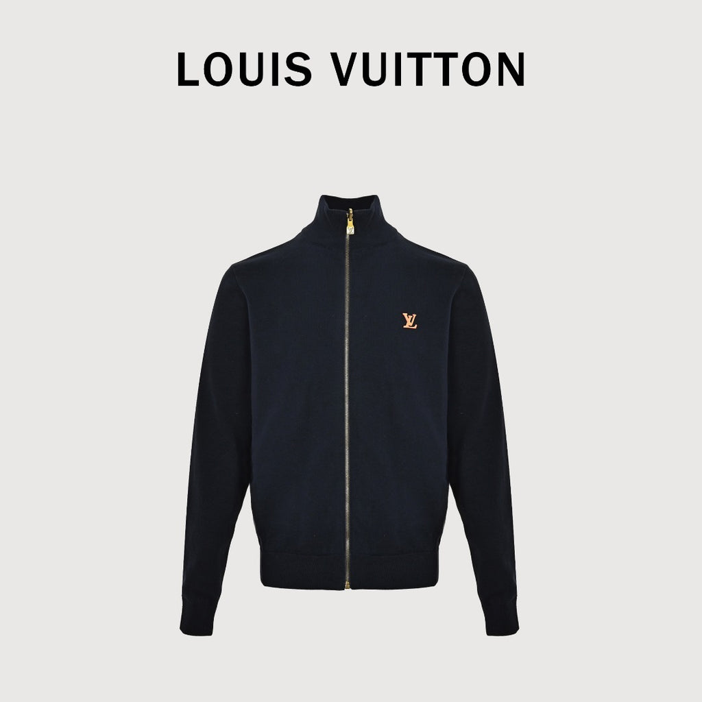 Louis Vuitton LV Leather-Tab Allover-Print Reversible Stand-Collar Jacket Navy