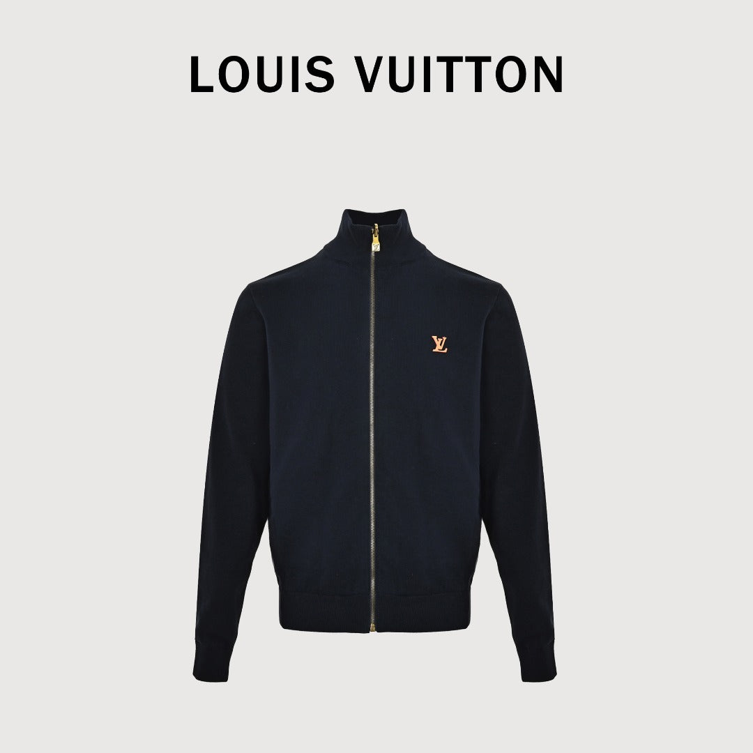 Louis Vuitton LV Leather-Tab Allover-Print Reversible Stand-Collar Jacket Navy