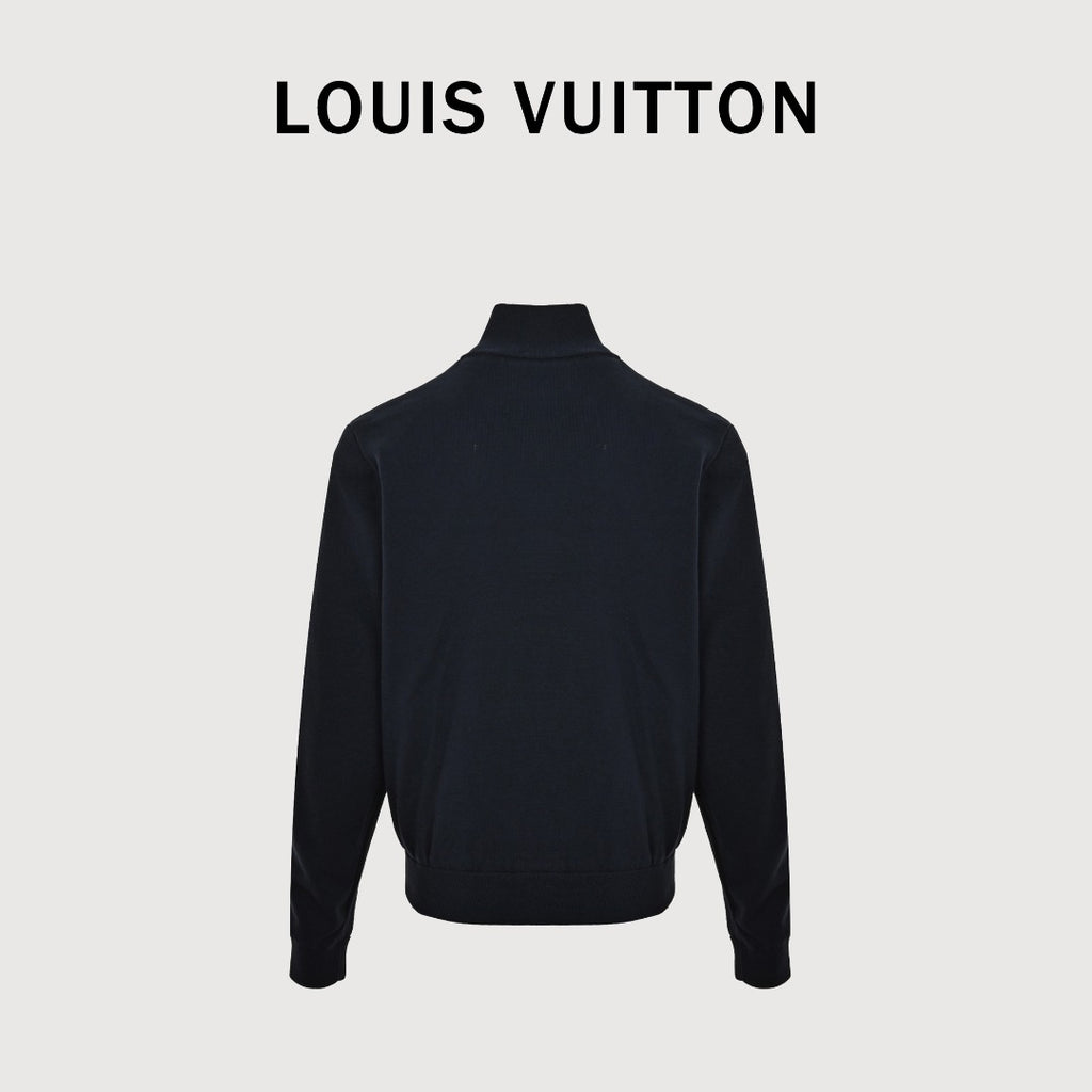 Louis Vuitton LV Leather-Tab Allover-Print Reversible Stand-Collar Jacket Navy