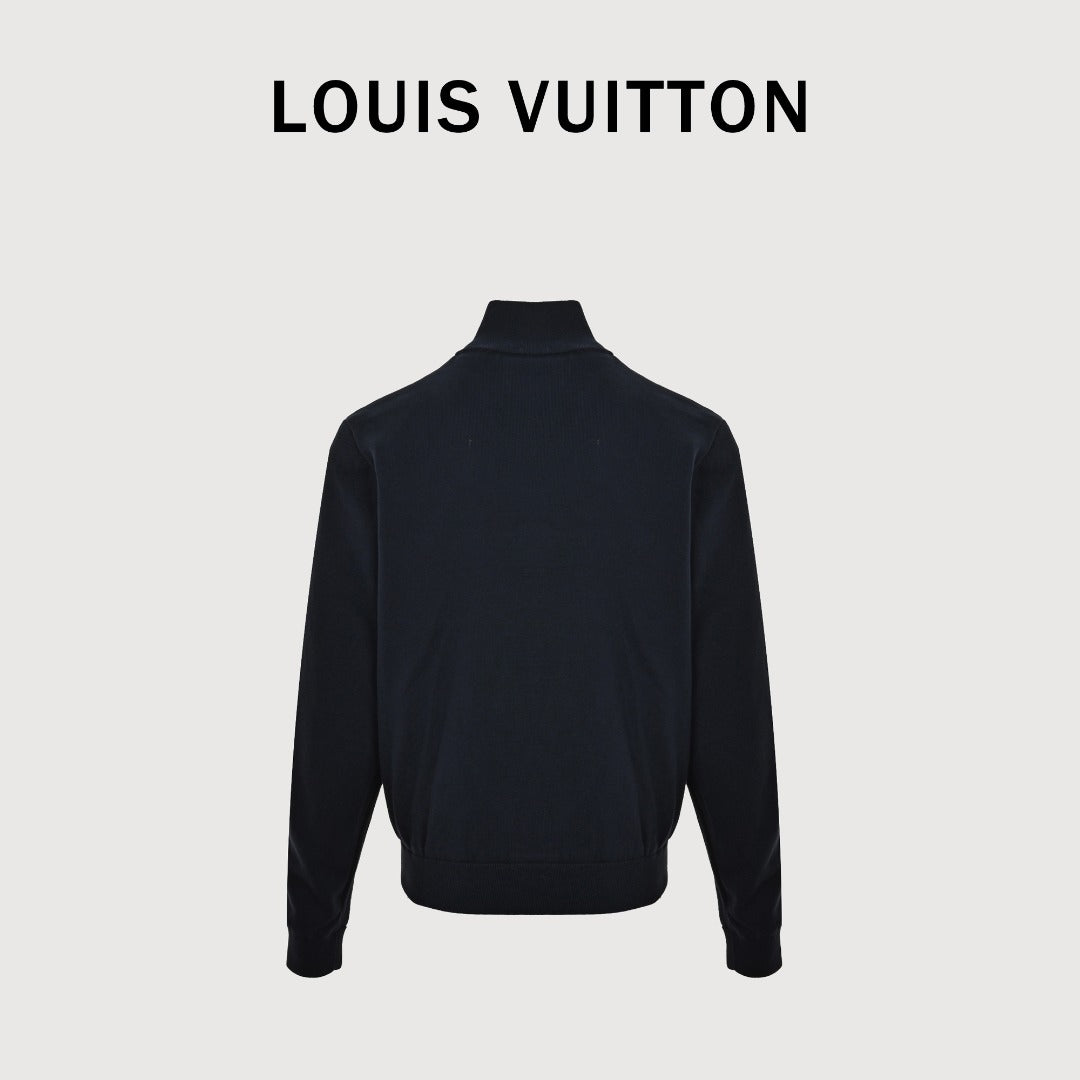 Louis Vuitton LV Leather-Tab Allover-Print Reversible Stand-Collar Jacket Navy