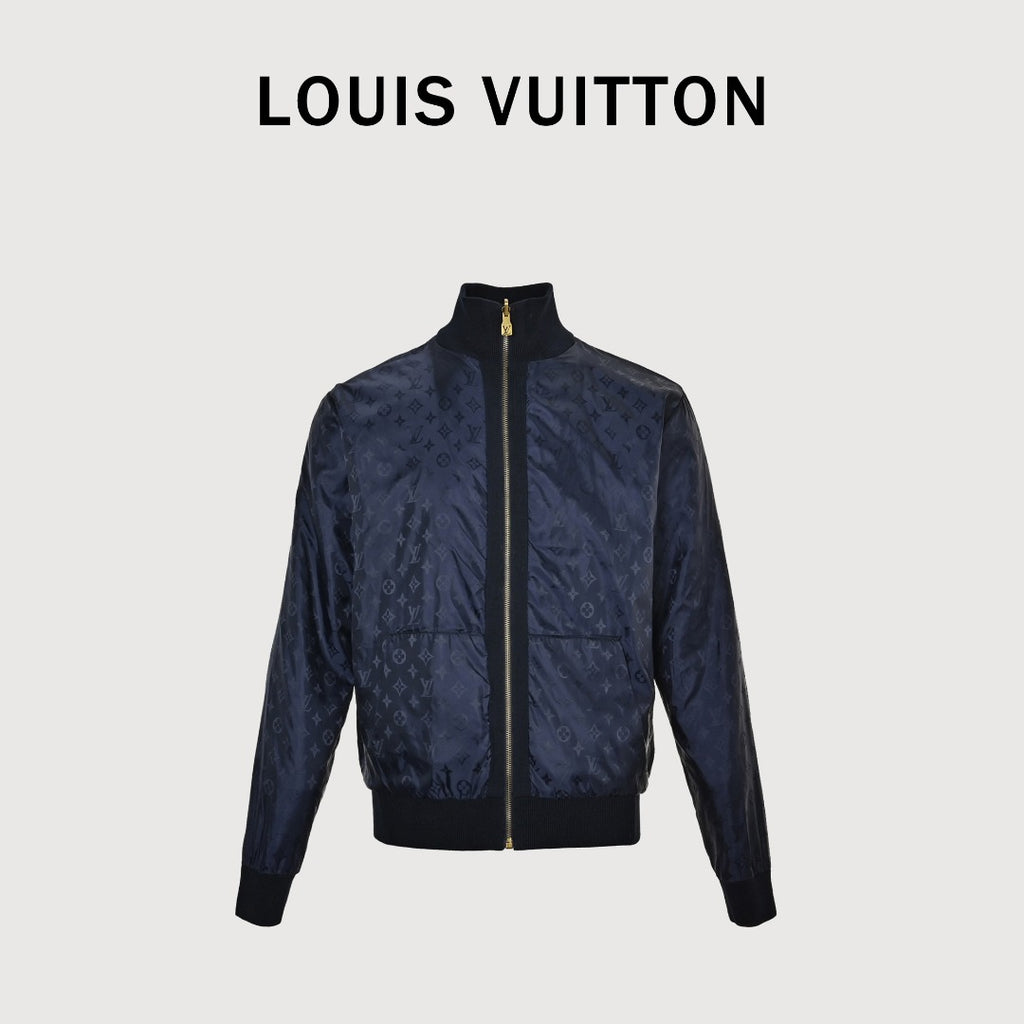 Louis Vuitton LV Leather-Tab Allover-Print Reversible Stand-Collar Jacket Navy