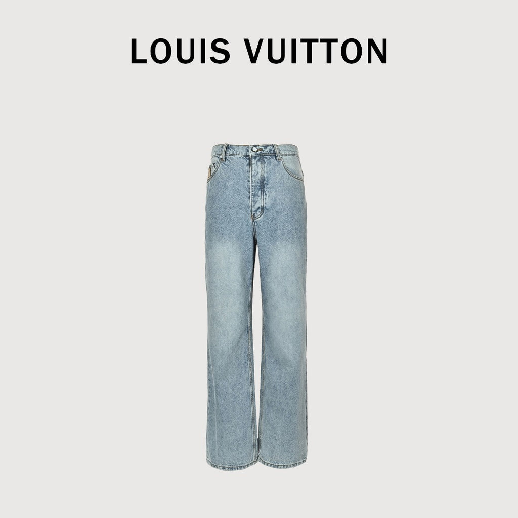 Louis Vuitton LV Back Pocket Embroidered Skater Denim Jeans Light Indigo