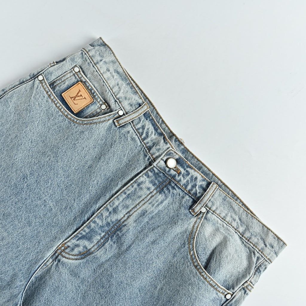 Louis Vuitton LV Back Pocket Embroidered Skater Denim Jeans Light Indigo