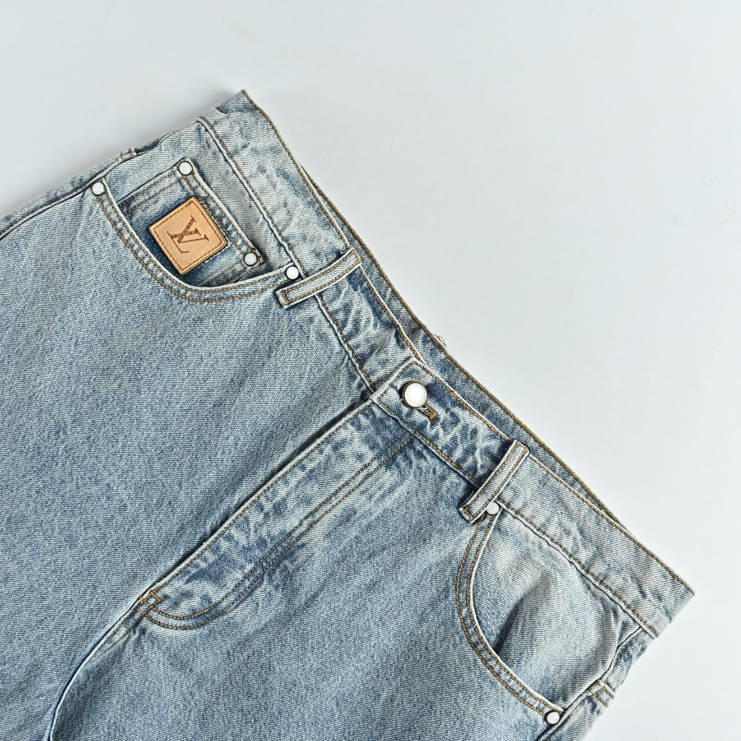 Louis Vuitton LV Back Pocket Embroidered Skater Denim Jeans Light Indigo