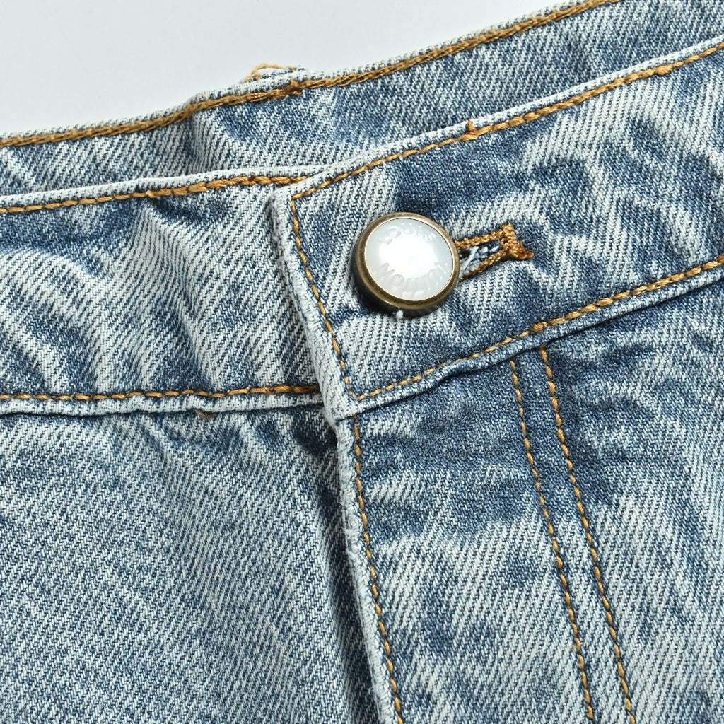 Louis Vuitton LV Back Pocket Embroidered Skater Denim Jeans Light Indigo