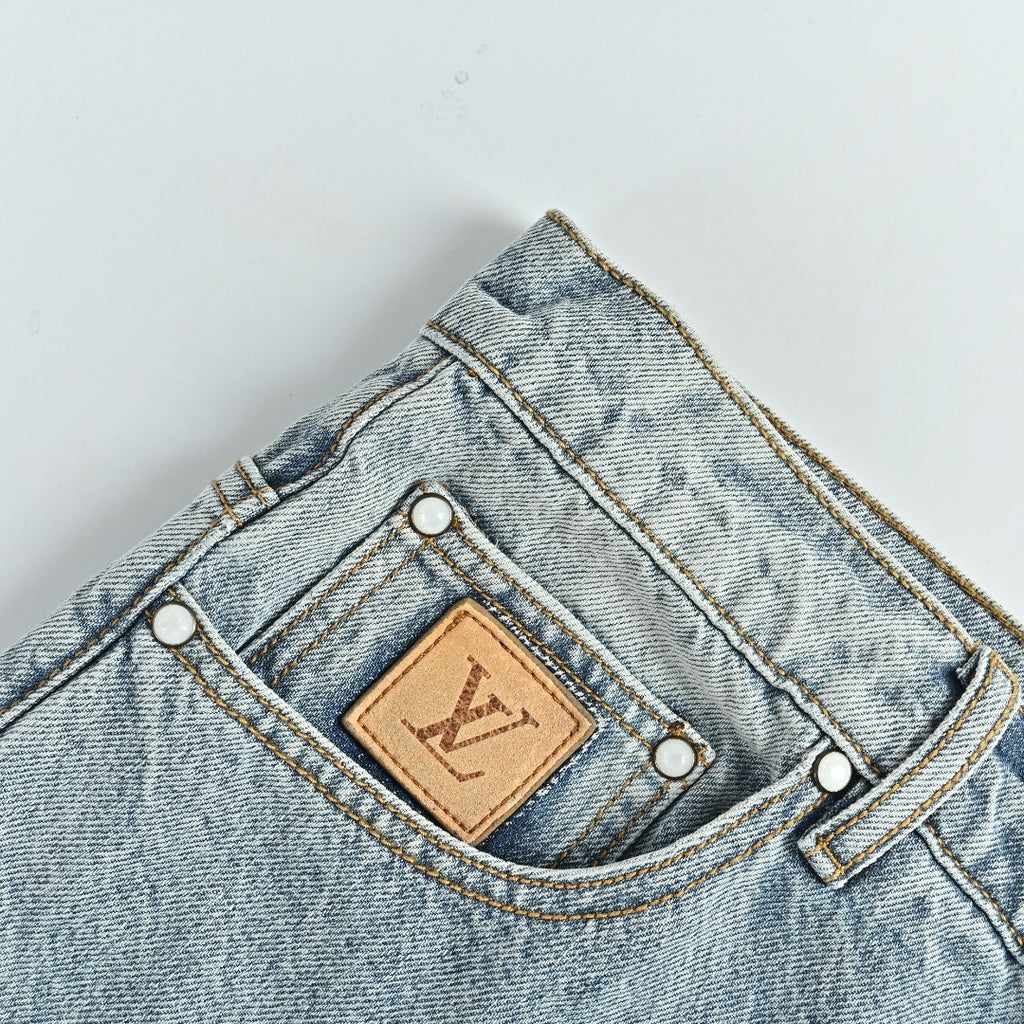 Louis Vuitton LV Back Pocket Embroidered Skater Denim Jeans Light Indigo