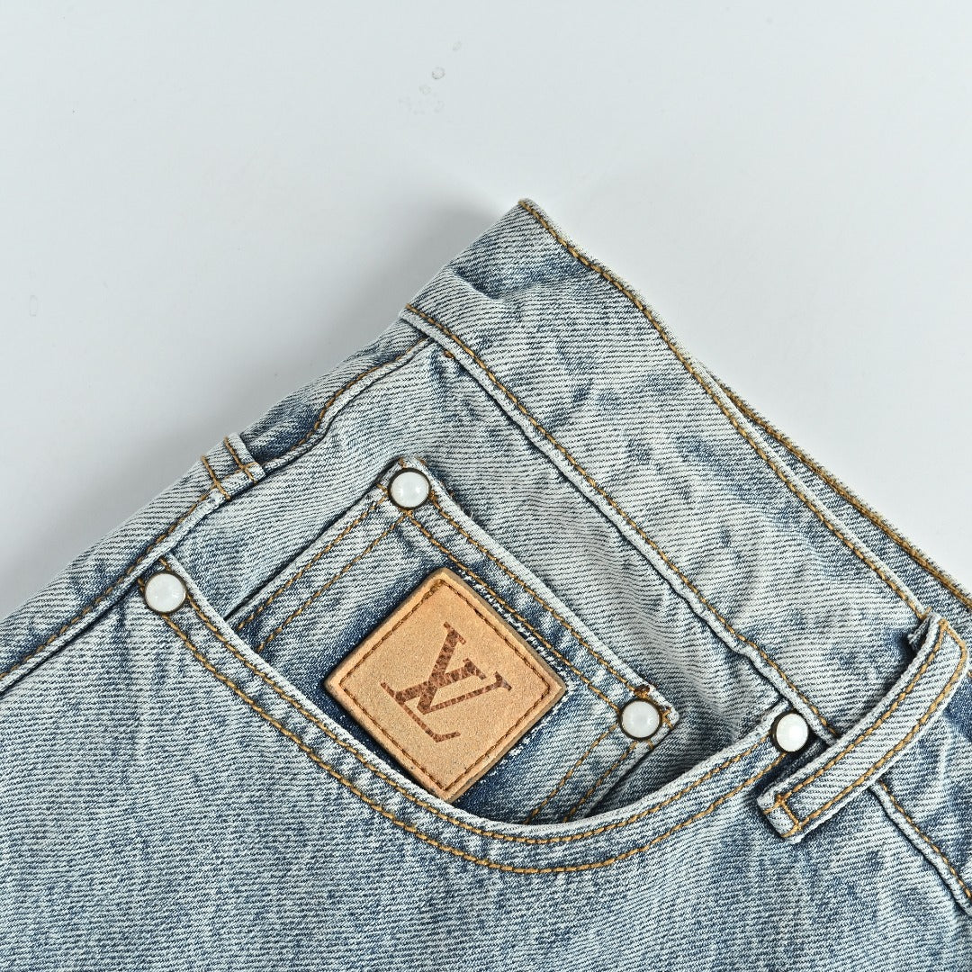 Louis Vuitton LV Back Pocket Embroidered Skater Denim Jeans Light Indigo