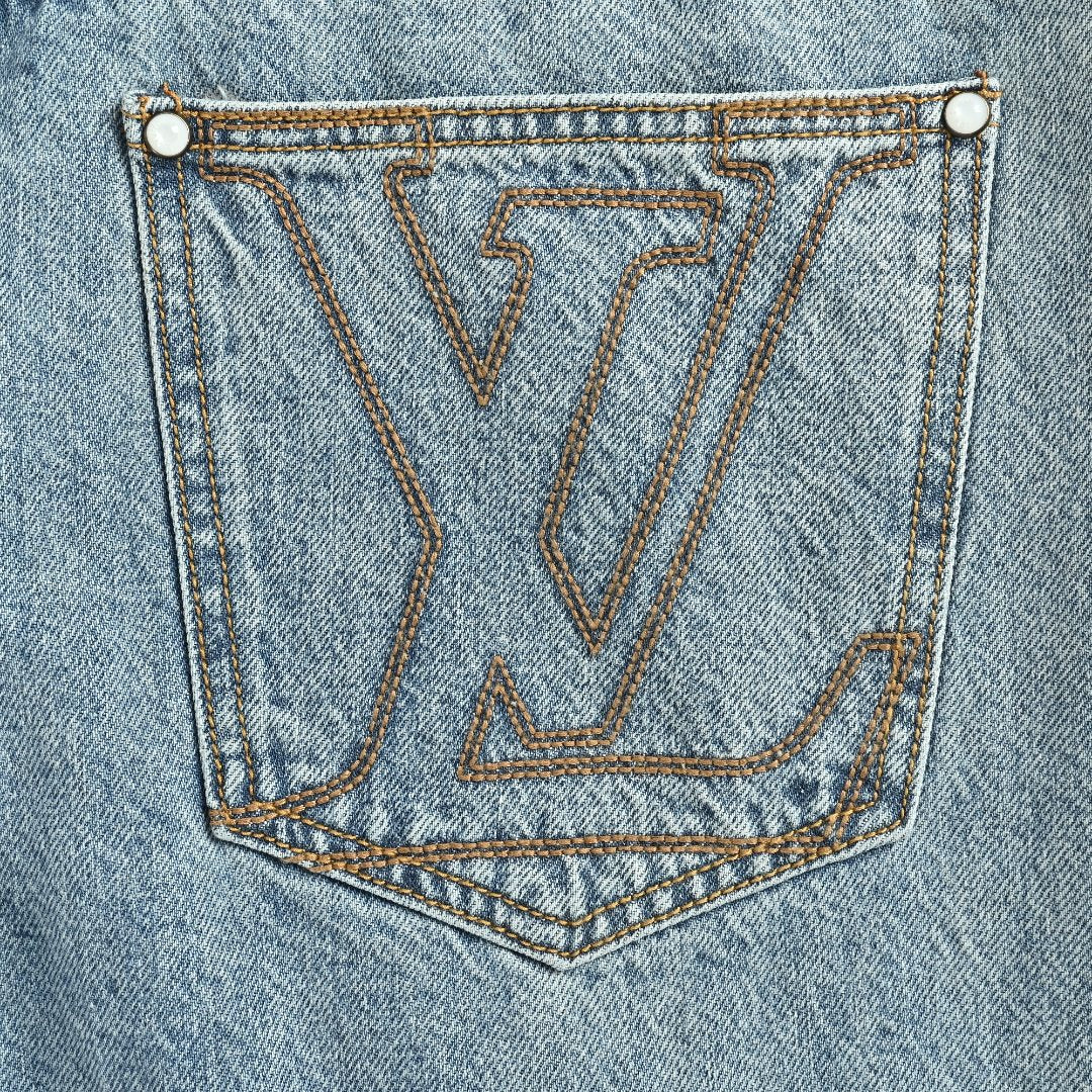 Louis Vuitton LV Back Pocket Embroidered Skater Denim Jeans Light Indigo