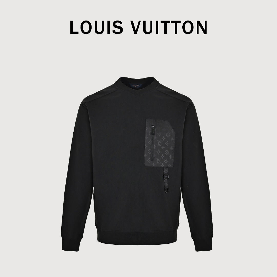 Louis Vuitton LV Classic Monogram Patchwork Pocket Crew-Neck Sweatshirt Black