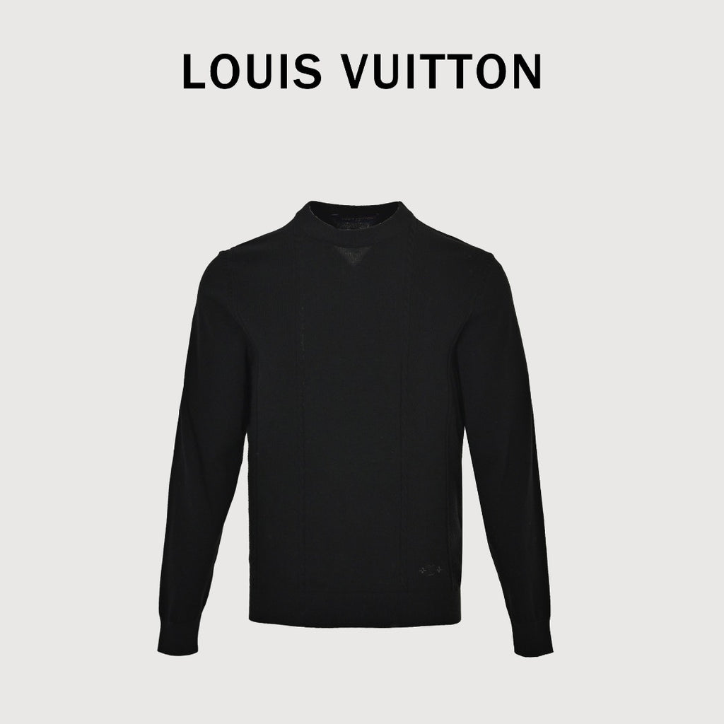 Louis Vuitton LV Hem Triple-Flower Jacquard Mesh Crew-Neck Knit Sweater Black