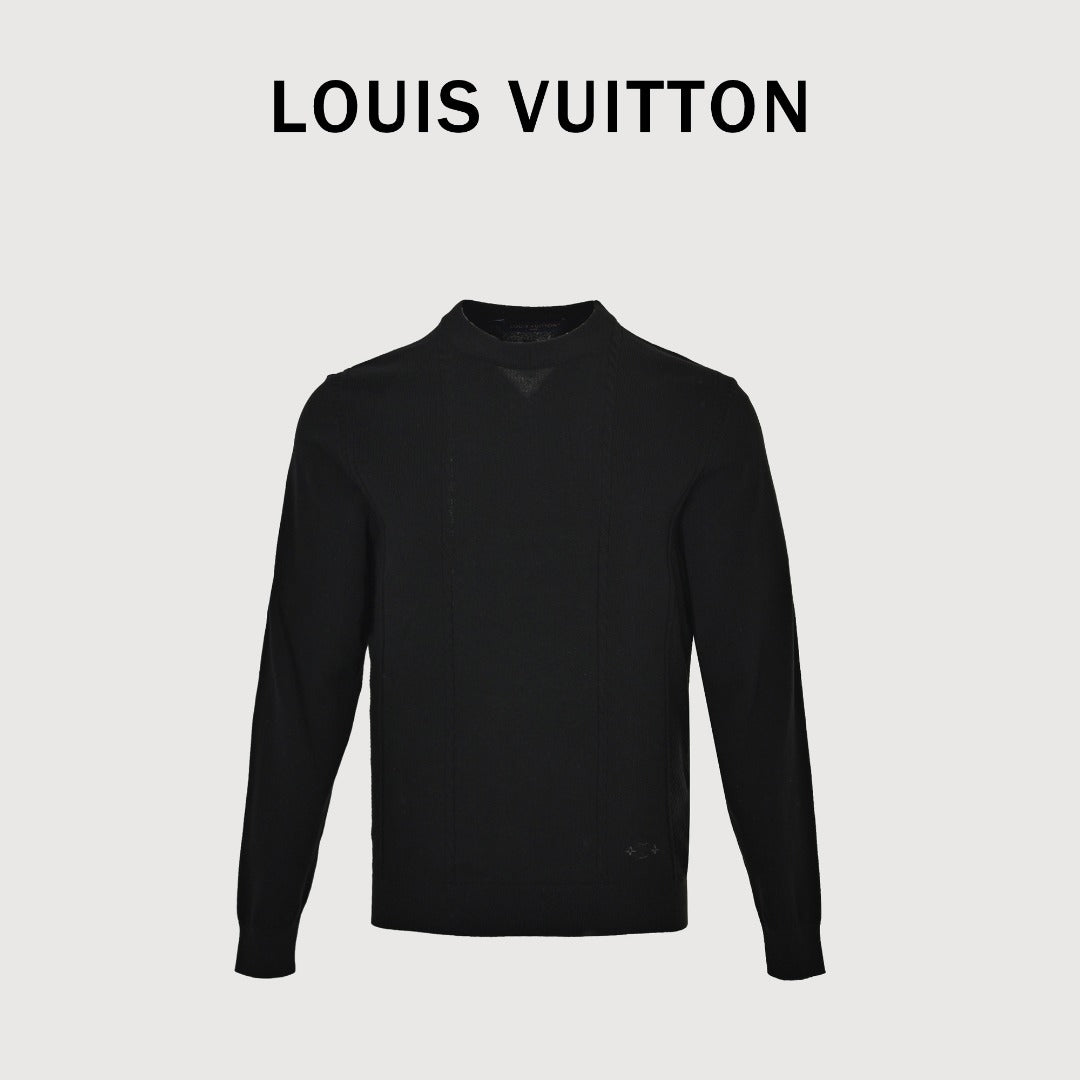 Louis Vuitton LV Hem Triple-Flower Jacquard Mesh Crew-Neck Knit Sweater Black