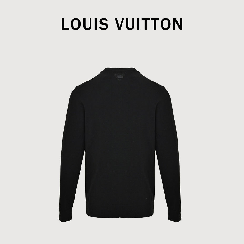 Louis Vuitton LV Hem Triple-Flower Jacquard Mesh Crew-Neck Knit Sweater Black