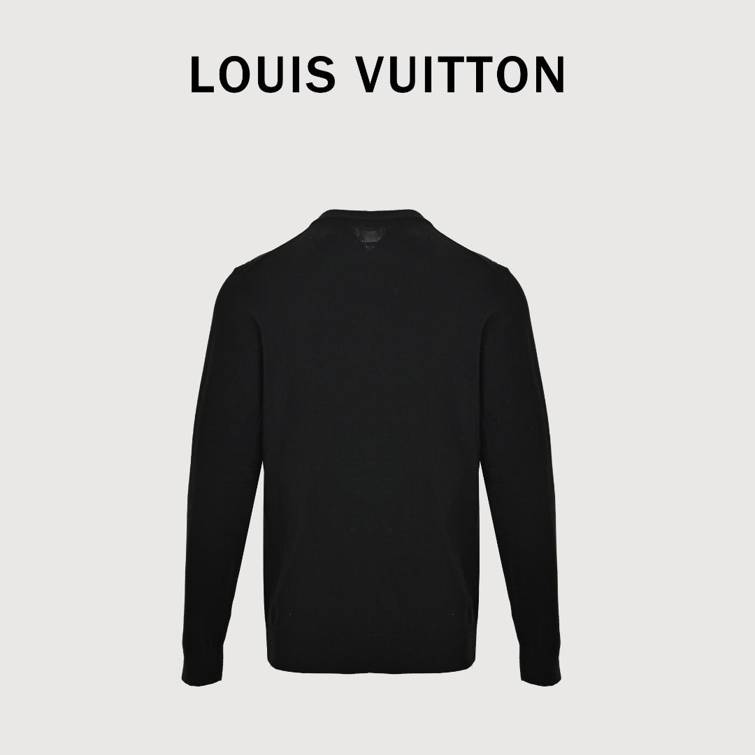 Louis Vuitton LV Hem Triple-Flower Jacquard Mesh Crew-Neck Knit Sweater Black