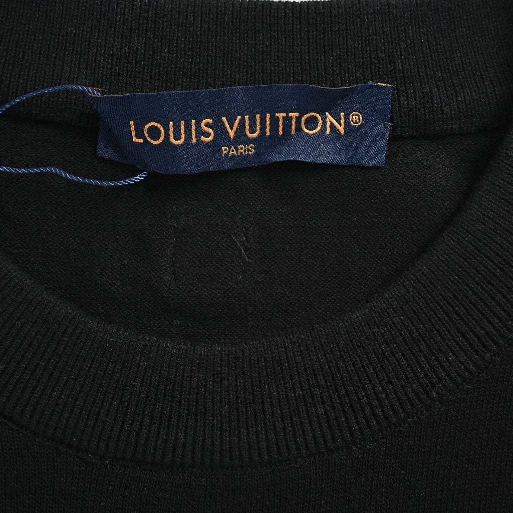 Louis Vuitton LV Hem Triple-Flower Jacquard Mesh Crew-Neck Knit Sweater Black