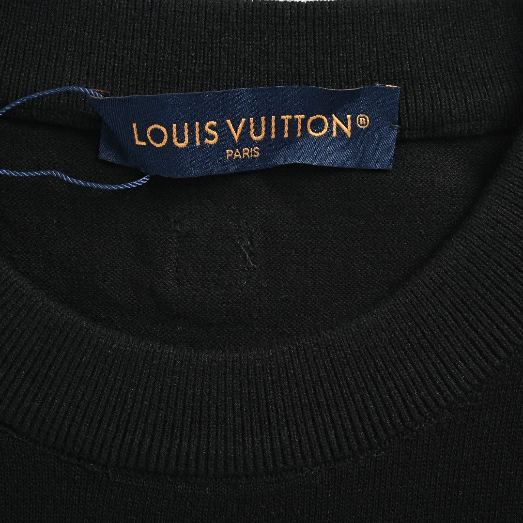 Louis Vuitton LV Hem Triple-Flower Jacquard Mesh Crew-Neck Knit Sweater Black