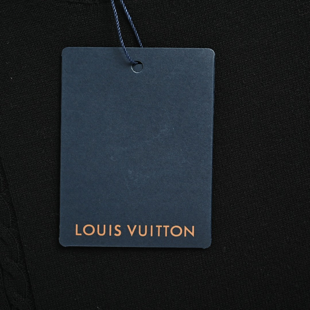 Louis Vuitton LV Hem Triple-Flower Jacquard Mesh Crew-Neck Knit Sweater Black